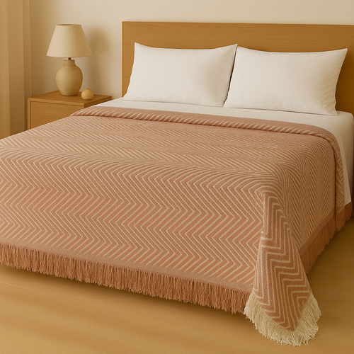 Decorative Herringbone Throw Blanket with Fringe,Cotton Blend