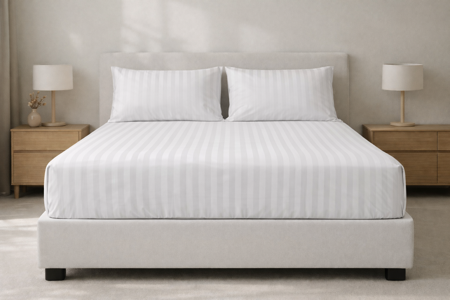 Soft Stripe Fitted Sheet Set (3pcs) – White