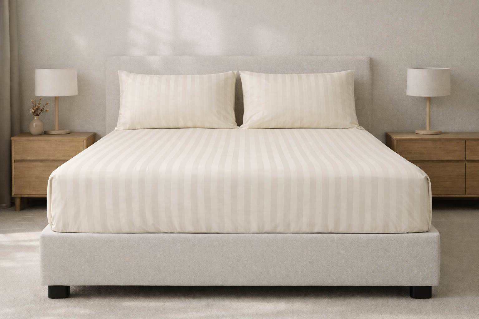 Fitted sheet - Microfiber - Stripe - Off-White