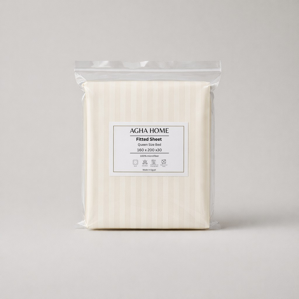 Fitted sheet - Microfiber - Stripe - Off-White