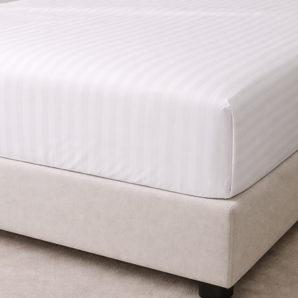 Fitted sheet - Microfiber - Stripe - White
