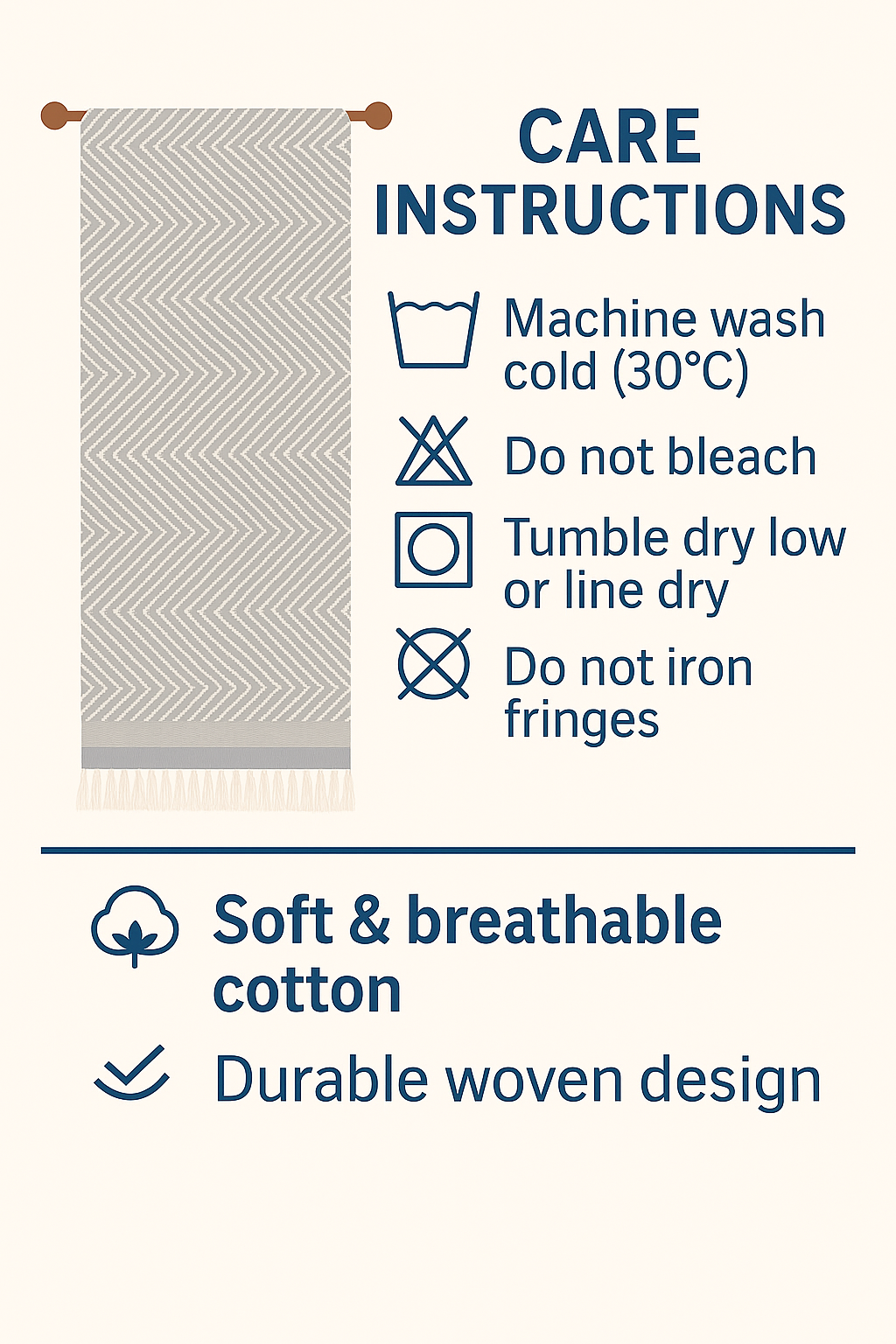 Decorative Herringbone Throw Blanket with Fringe,Cotton Blend