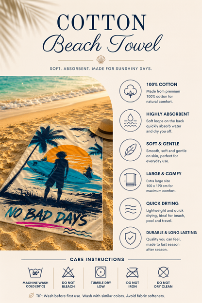 Agha Home Beach Vibes Cotton Beach Towel – 100x190 cm