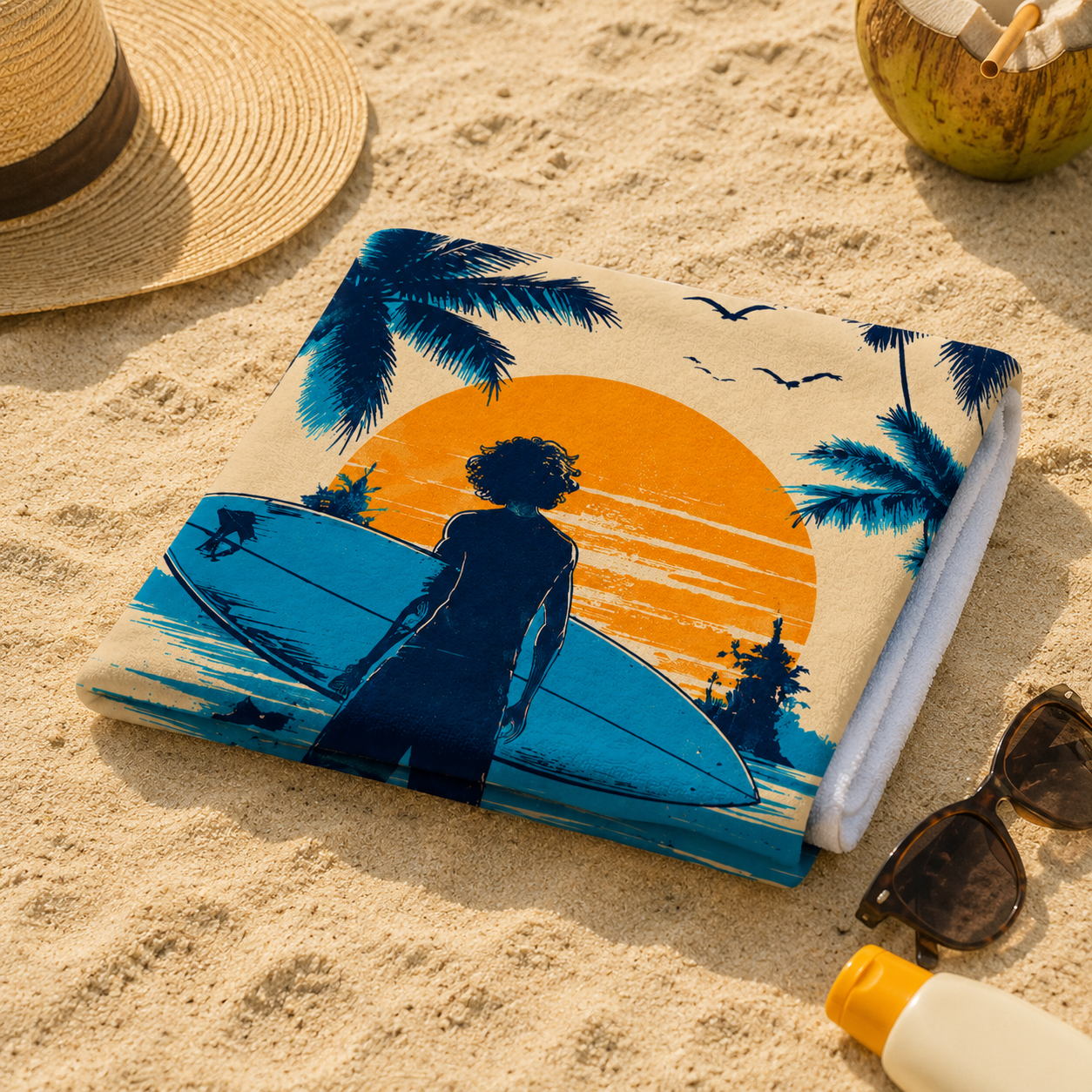 Agha Home Beach Vibes Cotton Beach Towel – 100x190 cm