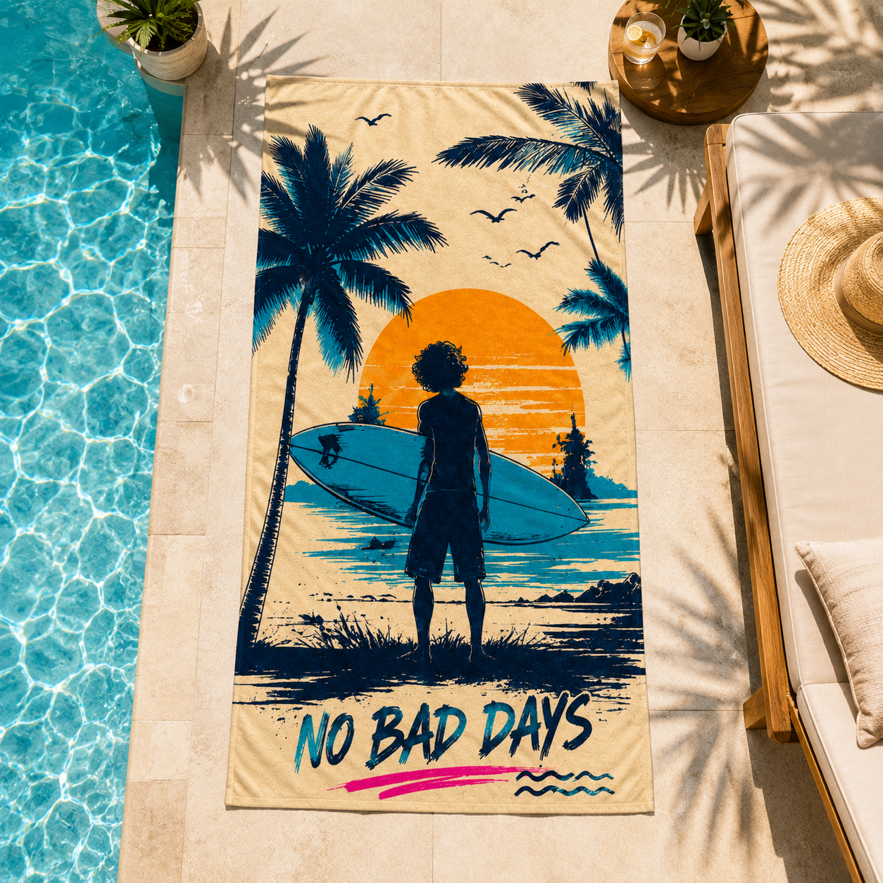 Agha Home Beach Vibes Cotton Beach Towel – 100x190 cm