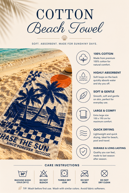 Agha Home Beach Vibes Cotton Beach Towel – 100x190 cm
