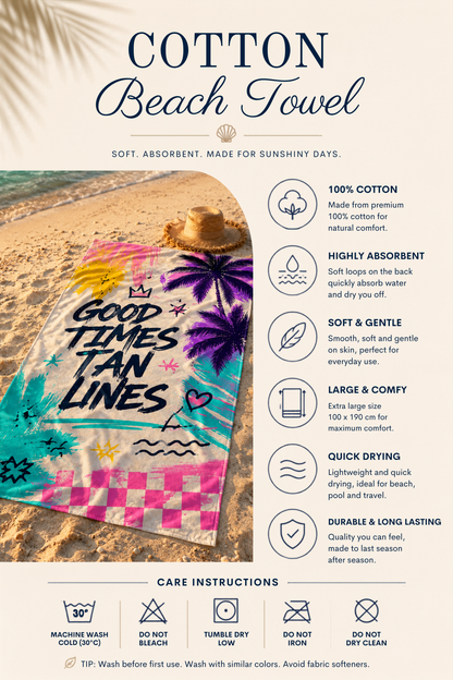 Agha Home Beach Vibes Cotton Beach Towel – 100x190 cm