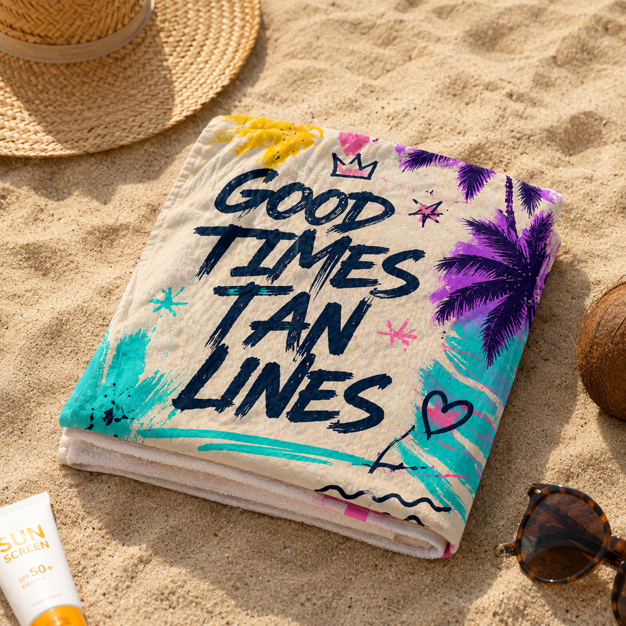 Agha Home Beach Vibes Cotton Beach Towel – 100x190 cm