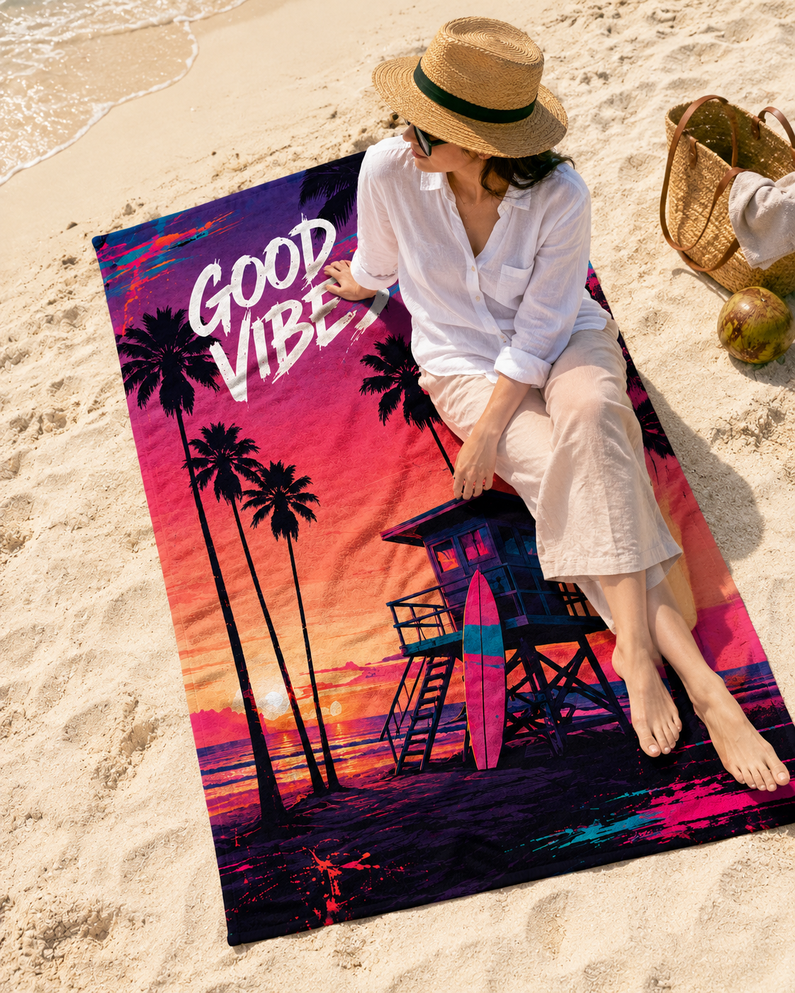 Agha Home Beach Vibes Cotton Beach Towel – 100x190 cm