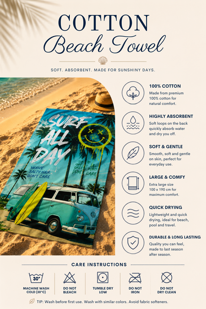 Agha Home Beach Vibes Cotton Beach Towel – 100x190 cm