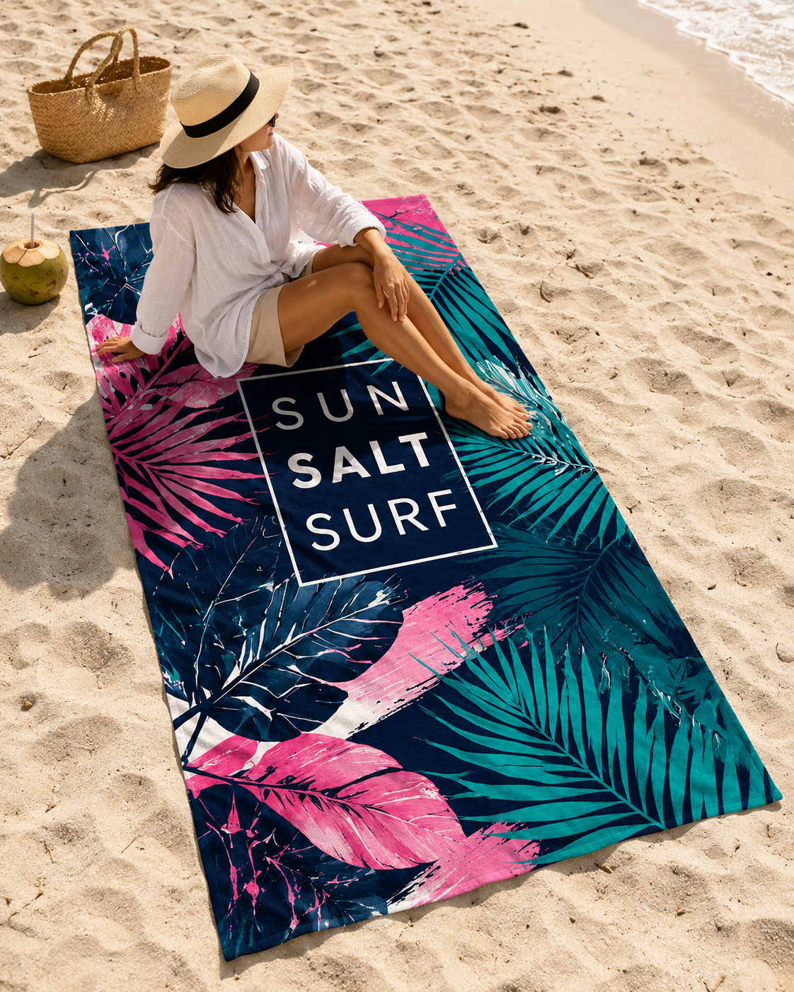 Agha Home Beach Vibes Cotton Beach Towel – 100x190 cm