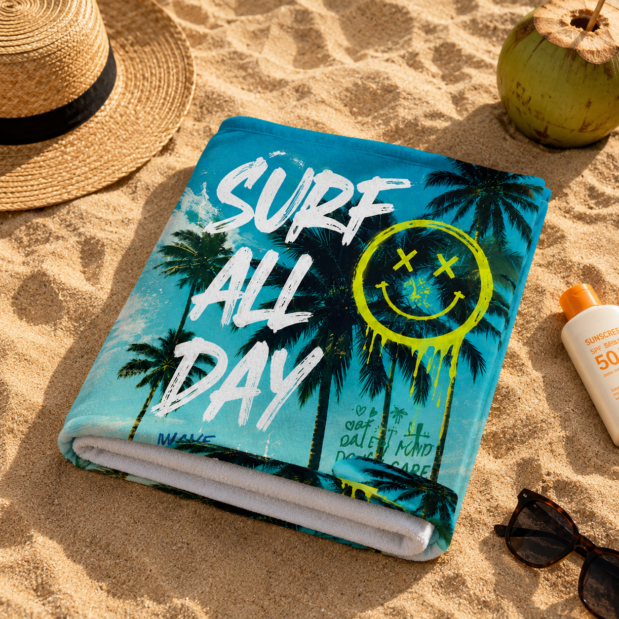 Agha Home Beach Vibes Cotton Beach Towel – 100x190 cm