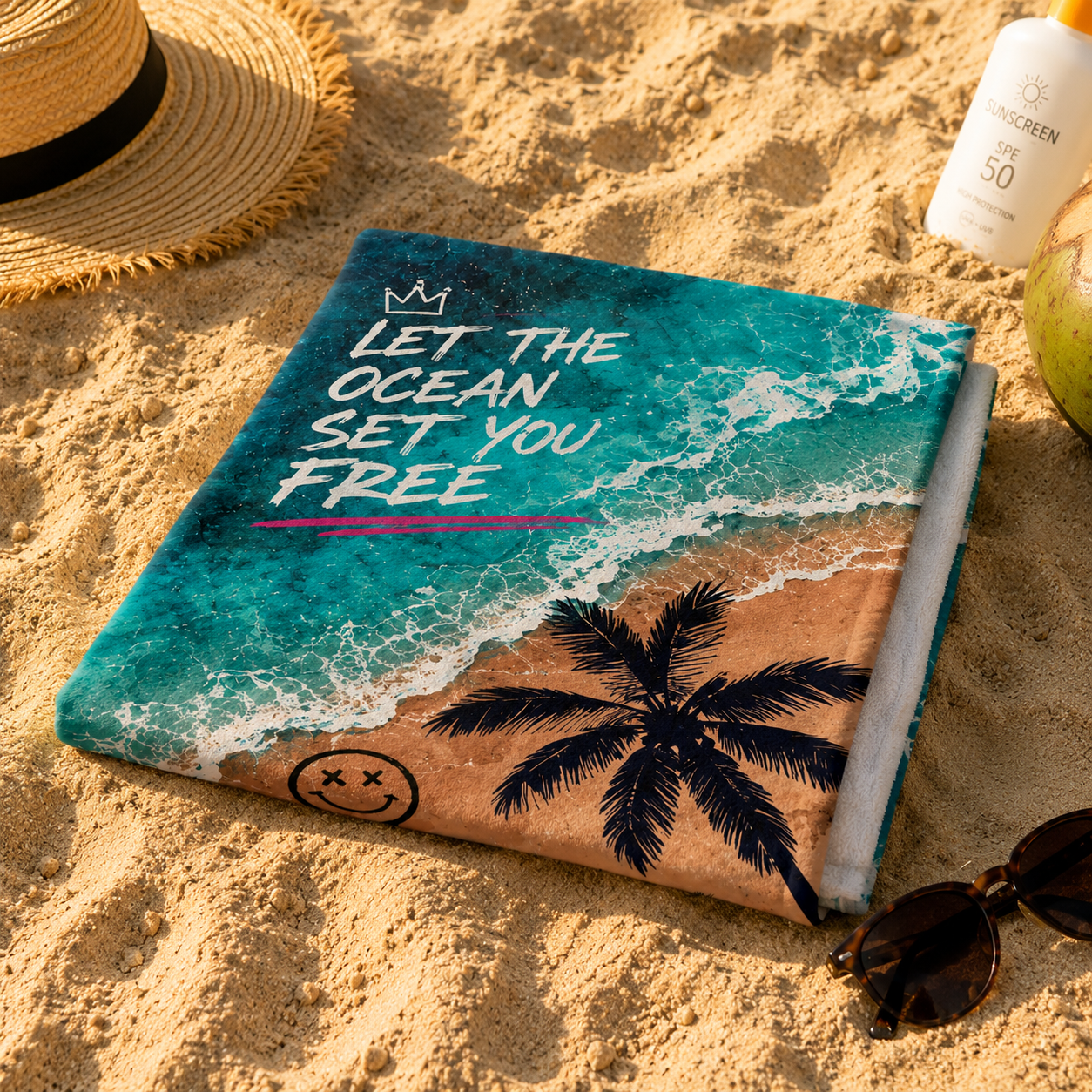 Agha Home Beach Vibes Cotton Beach Towel – 100x190 cm