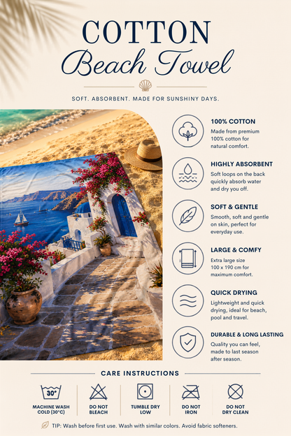 Agha Home Coastal Escape Cotton Beach Towel – 100x190 cm