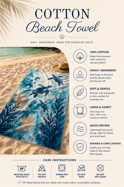 Agha Home Coastal Escape Cotton Beach Towel – 100x190 cm