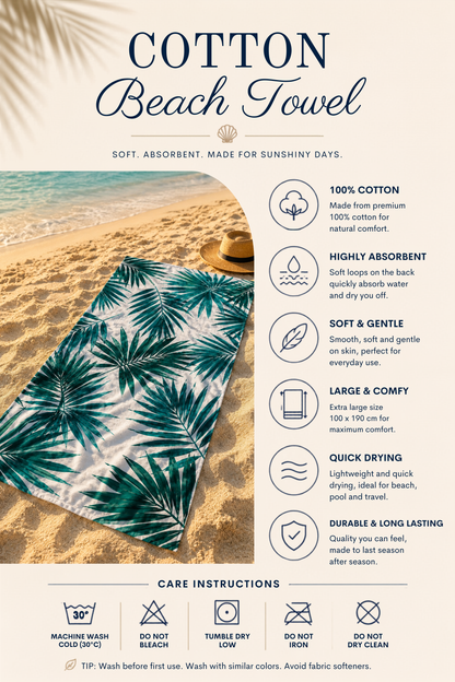 Agha Home Tropical Prints Cotton Beach Towel – 100x190 cm