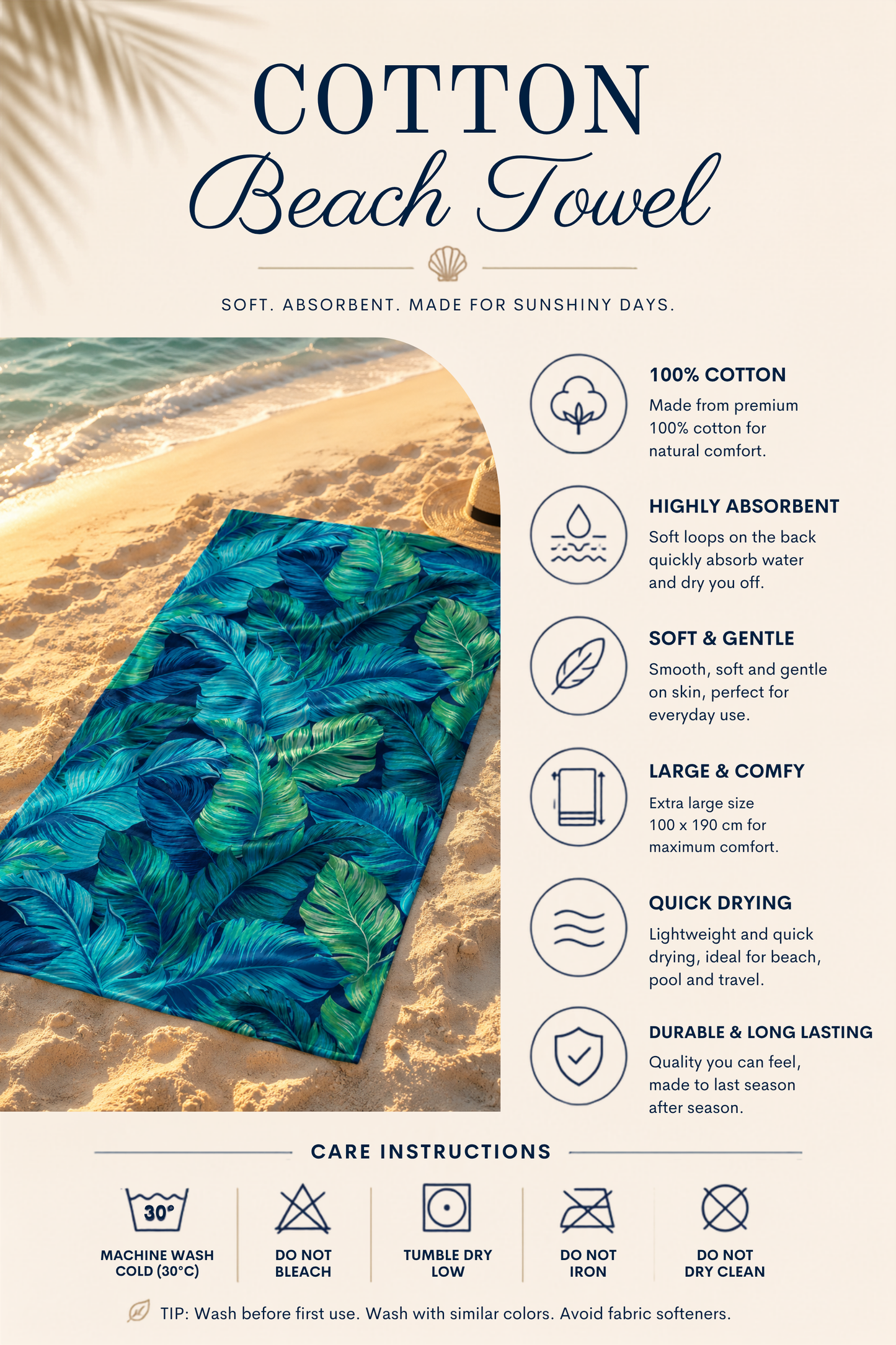Agha Home Tropical Prints Cotton Beach Towel – 100x190 cm