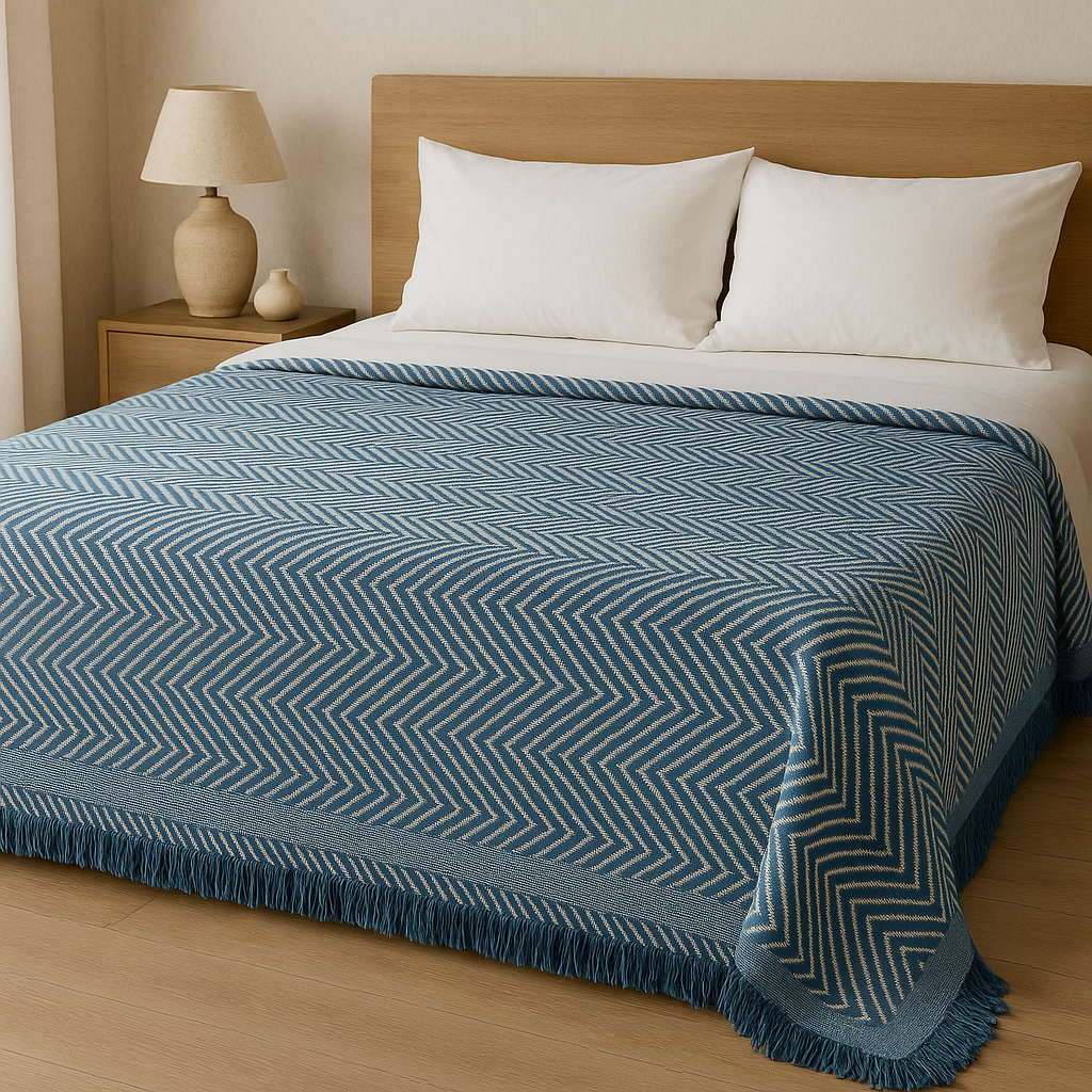 Decorative Herringbone Throw Blanket with Fringe,Cotton Blend