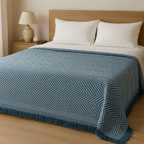 Decorative Herringbone Throw Blanket with Fringe,Cotton Blend