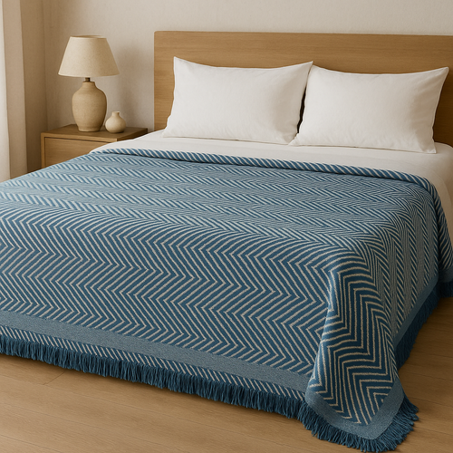 Decorative Herringbone Throw Blanket with Fringe,Cotton Blend