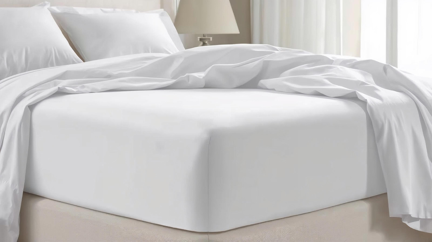 Luxury Satin Fitted Sheet – 400 TC Egyptian Cotton – White