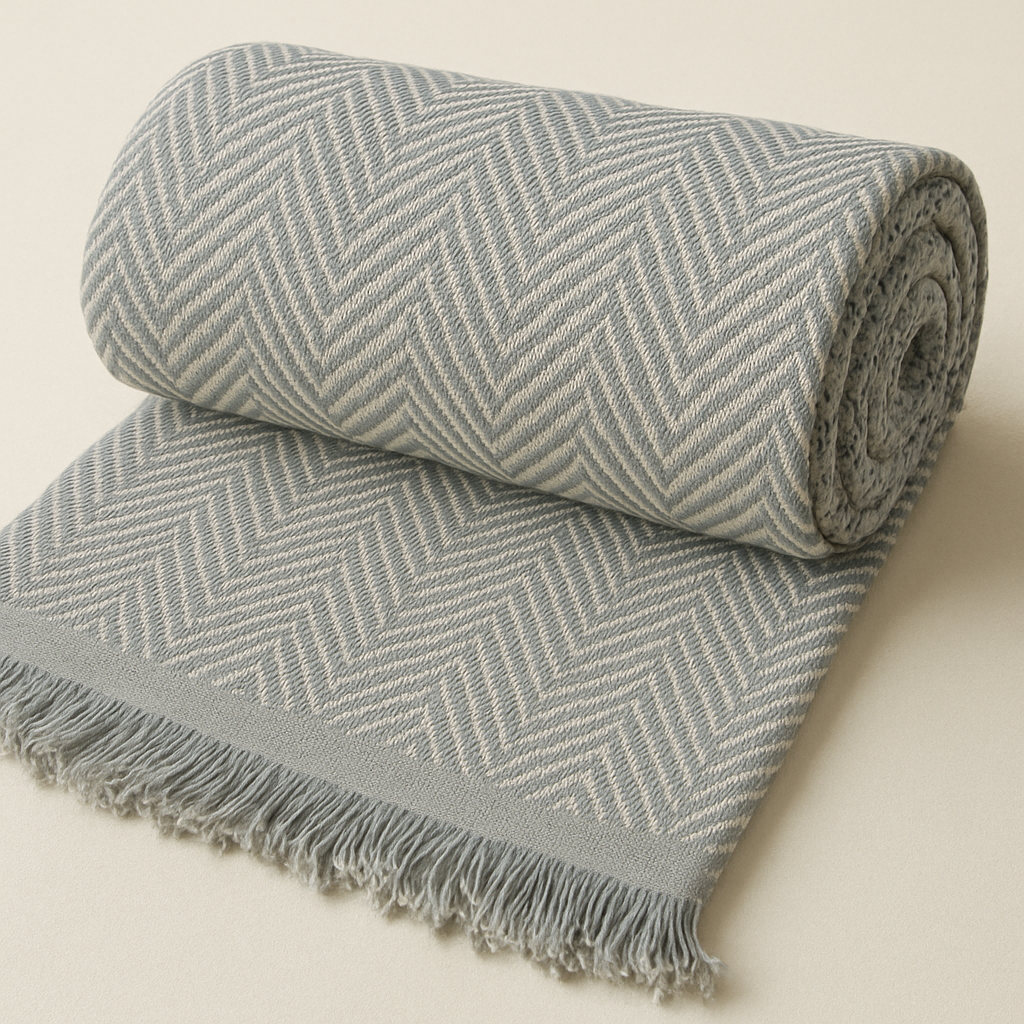 Decorative Herringbone Throw Blanket with Fringe,Cotton Blend