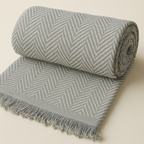 Decorative Herringbone Throw Blanket with Fringe,Cotton Blend