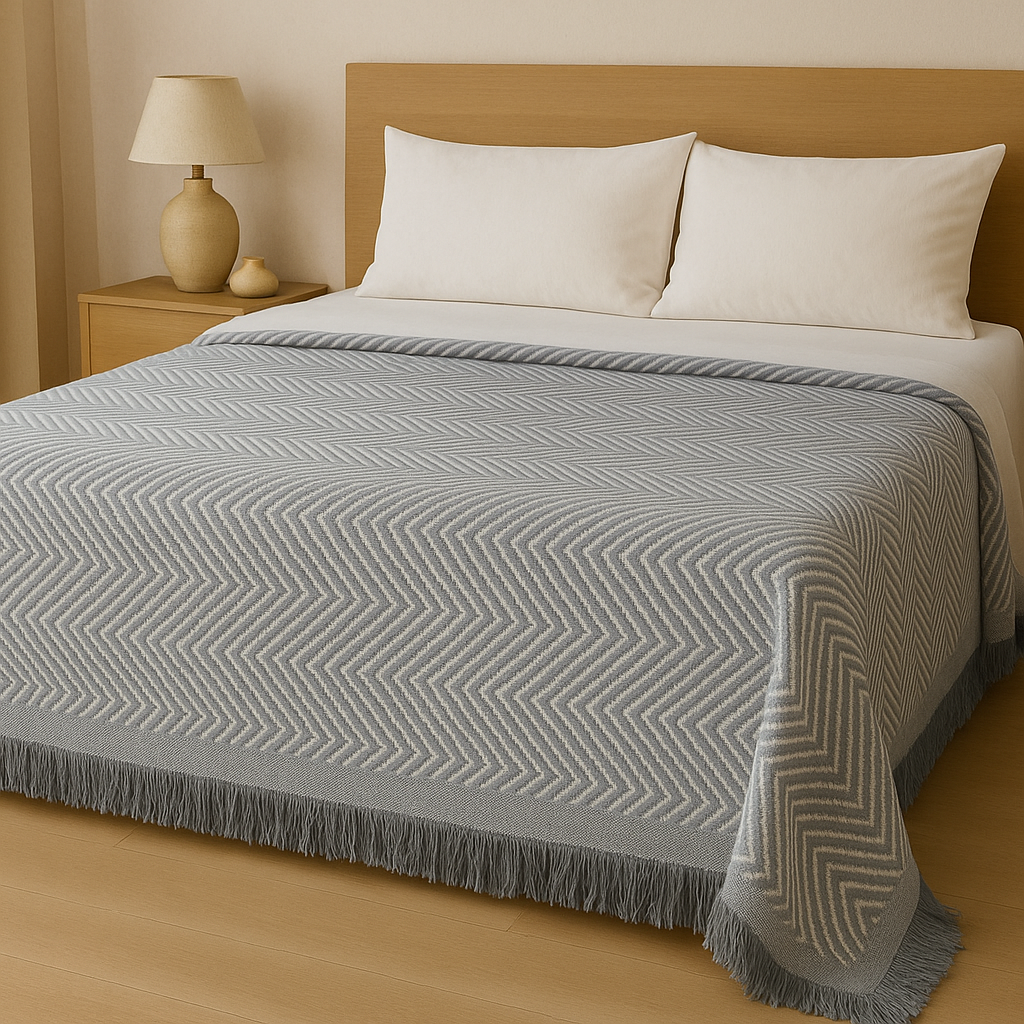 Decorative Herringbone Throw Blanket with Fringe,Cotton Blend