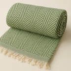 Decorative Herringbone Throw Blanket with Fringe,Cotton Blend
