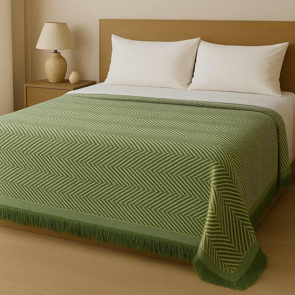 Decorative Herringbone Throw Blanket with Fringe,Cotton Blend