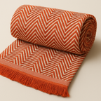 Decorative Herringbone Throw Blanket with Fringe,Cotton Blend
