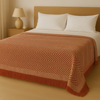 Decorative Herringbone Throw Blanket with Fringe,Cotton Blend