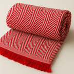 Decorative Herringbone Throw Blanket with Fringe,Cotton Blend