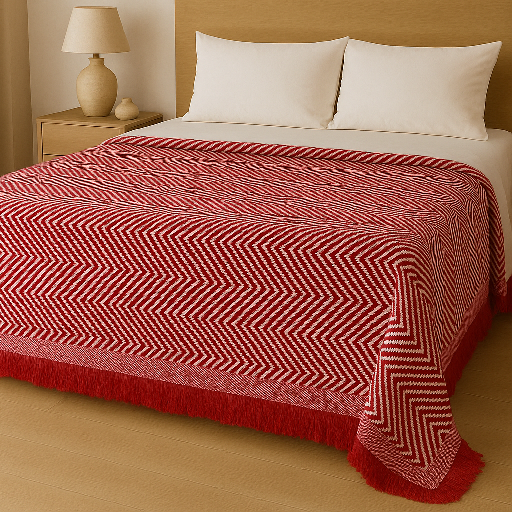 Decorative Herringbone Throw Blanket with Fringe,Cotton Blend