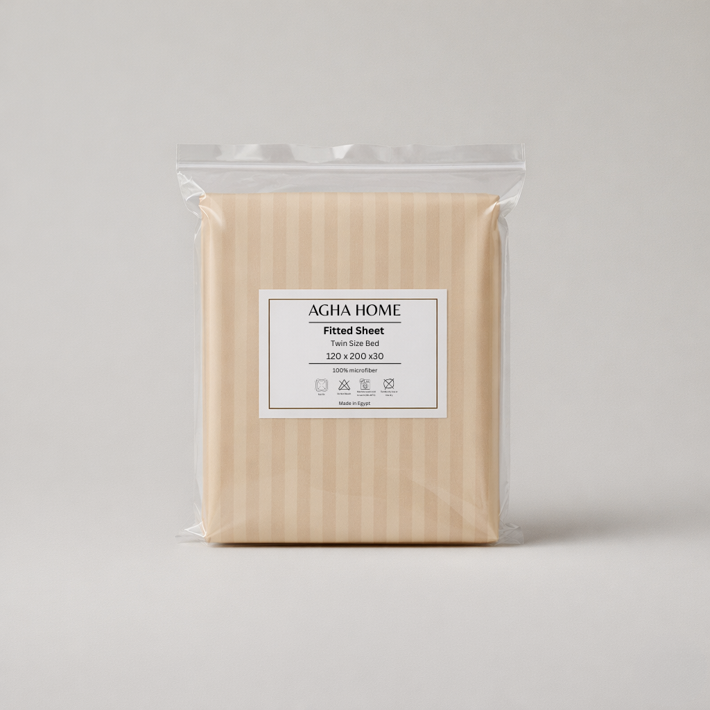 Agha Home Fitted Sheet – Microfiber Stripe Beige