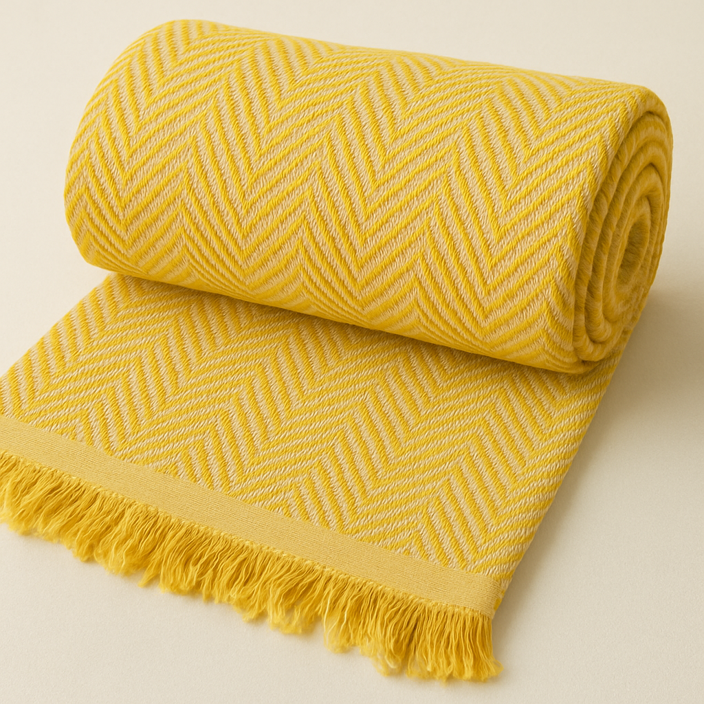Decorative Herringbone Throw Blanket with Fringe,Cotton Blend