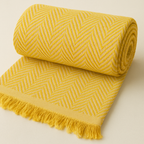 Decorative Herringbone Throw Blanket with Fringe,Cotton Blend