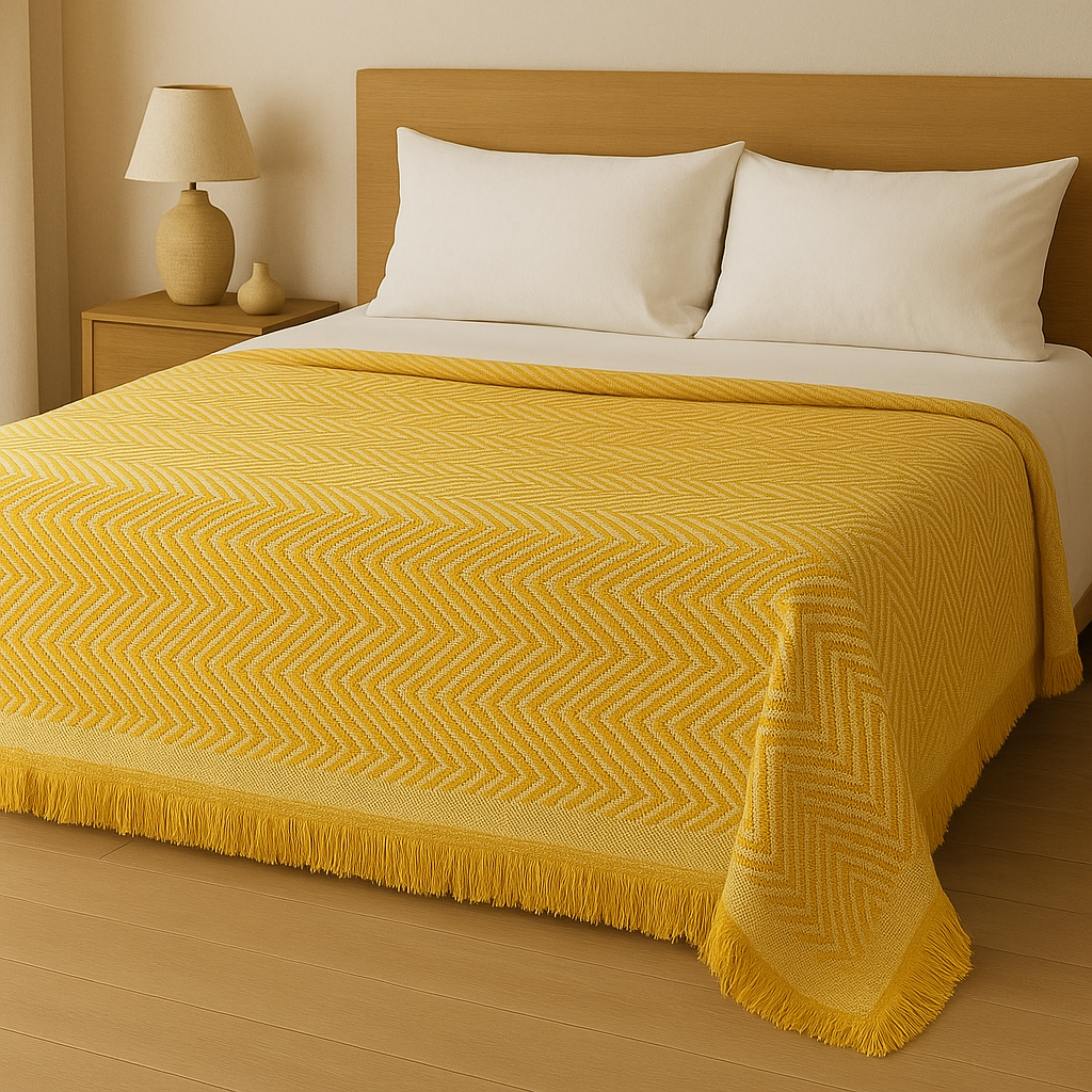 Decorative Herringbone Throw Blanket with Fringe,Cotton Blend