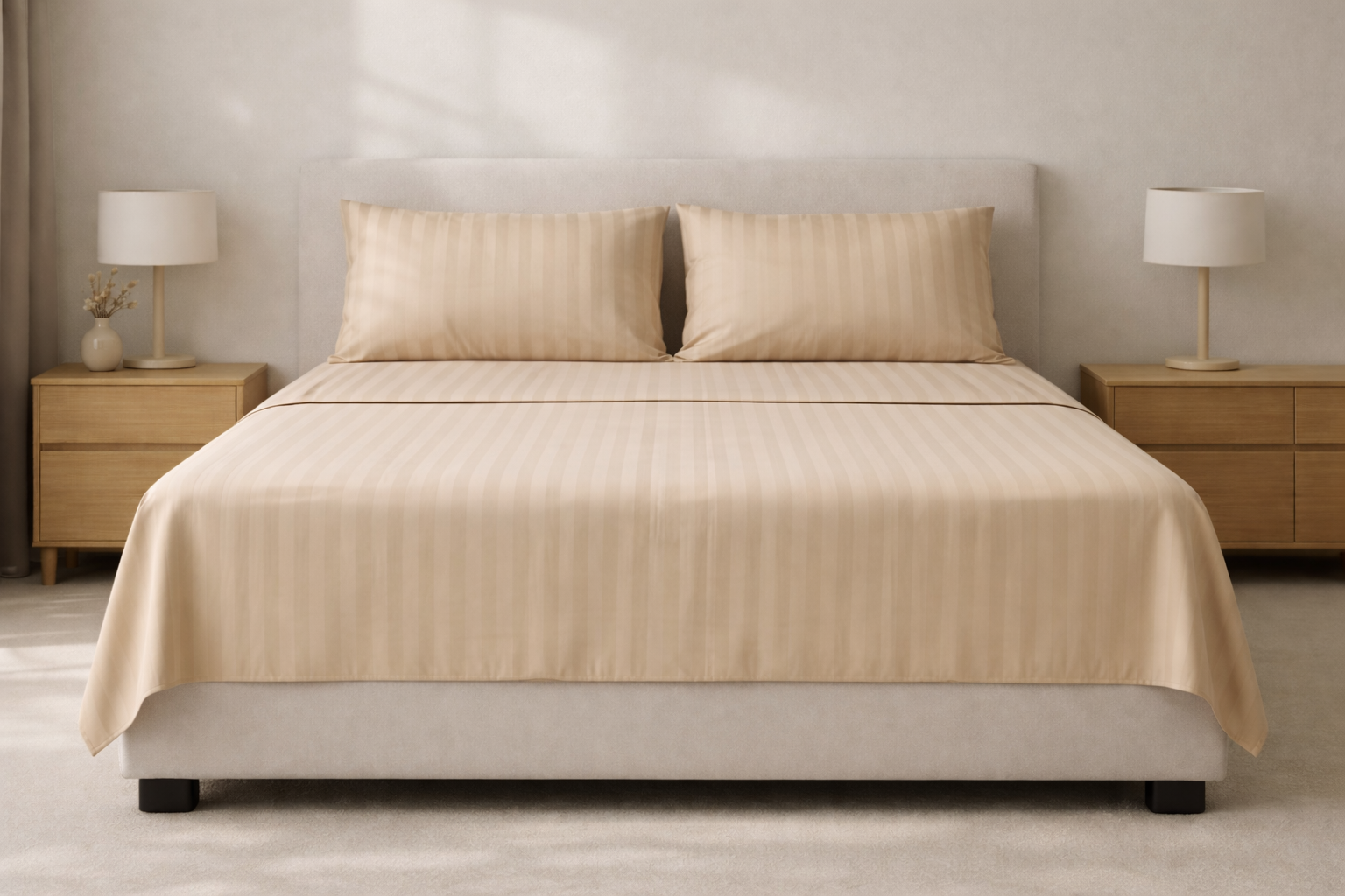 Flat sheet - Microfiber - Stripe - Beige